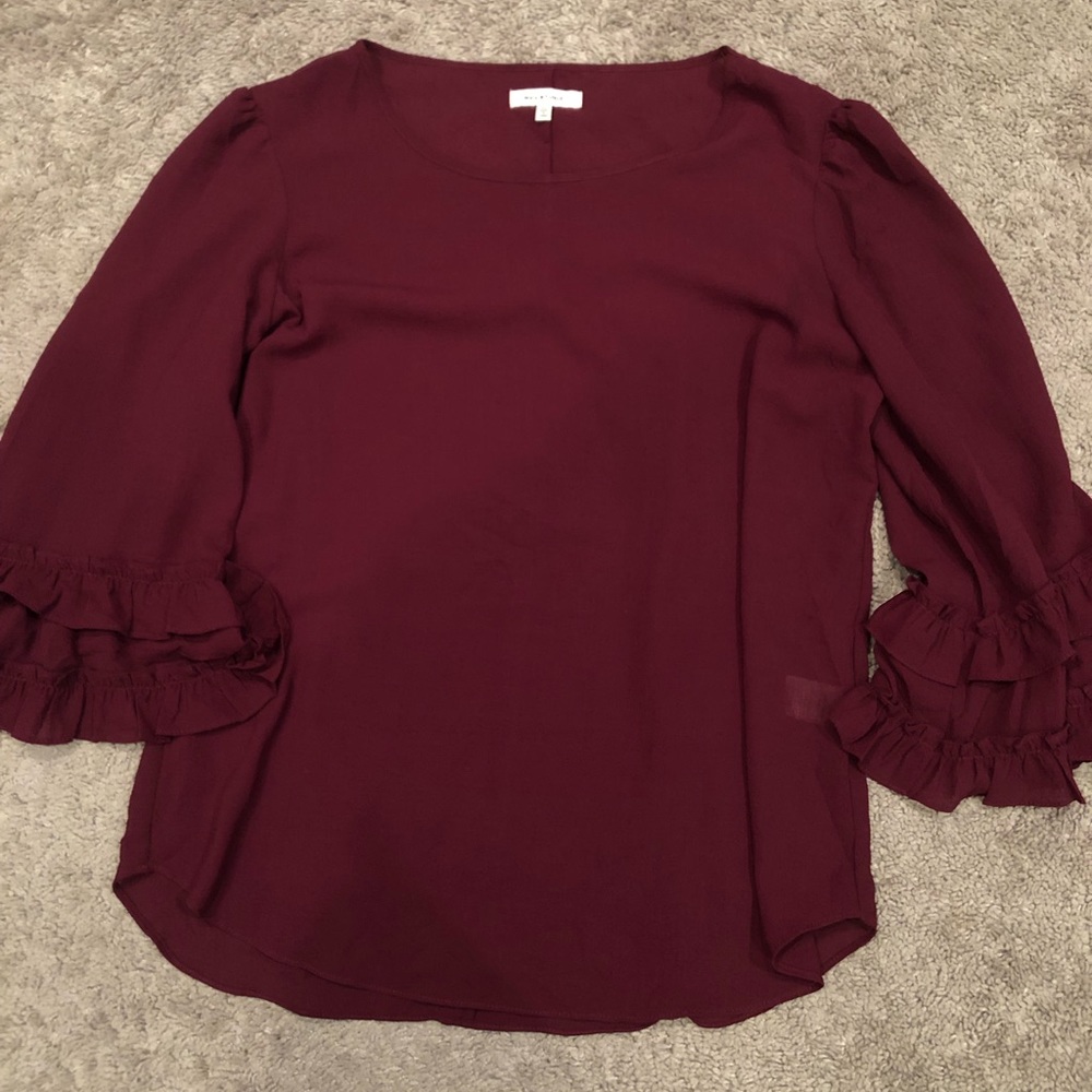 Red Ruffle Sleeve Blouse